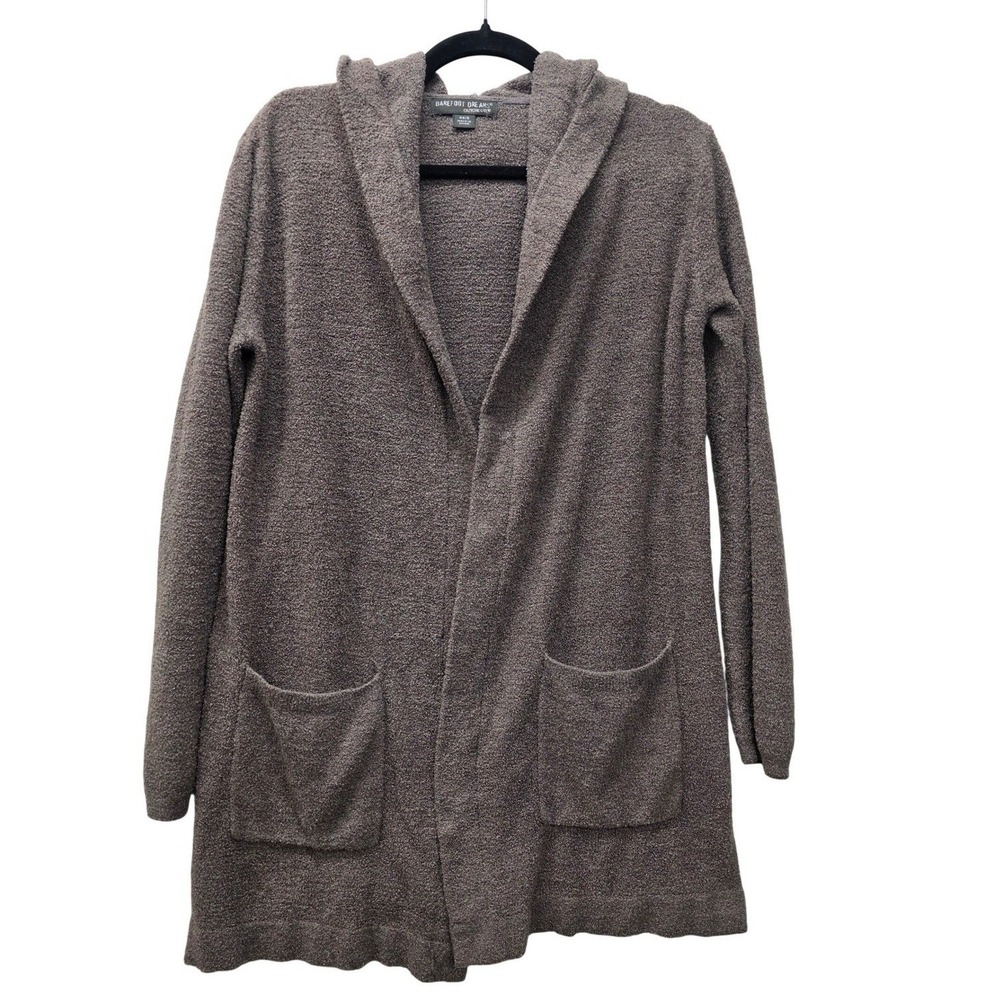 Barefoot Dreams CozyChic Lite Hooded Cardigan Cocoa Brown XS/S Style 480 Pocket